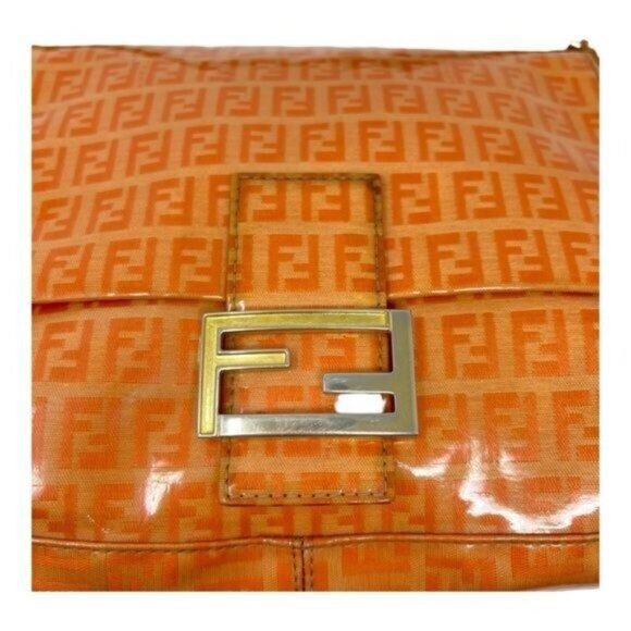Fendi Zucchino Mama Forever Patent Leather Orange Baguette Shoulder Bag - Picture 9 of 16